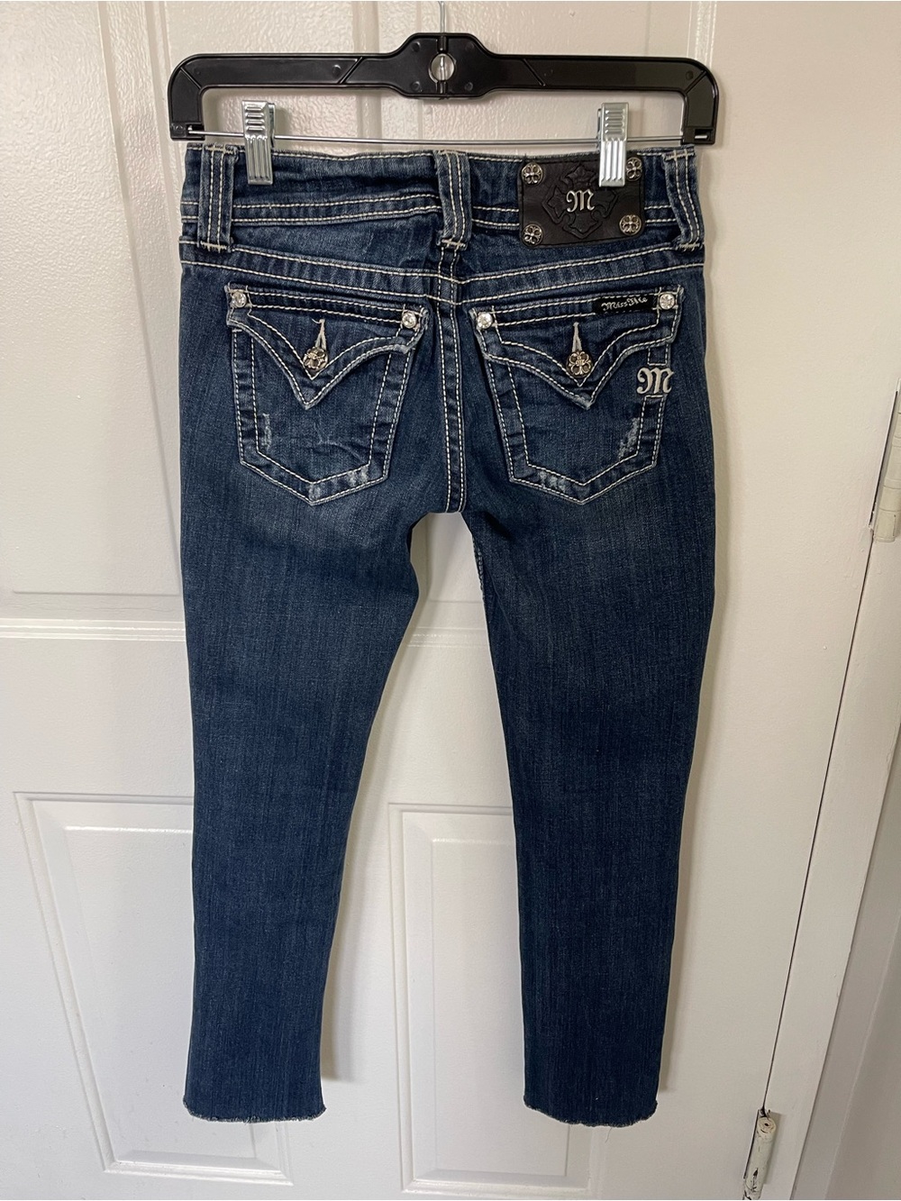Miss Me Dark Blue Low Rise Skinny Jeans - Raw Hem Size 26